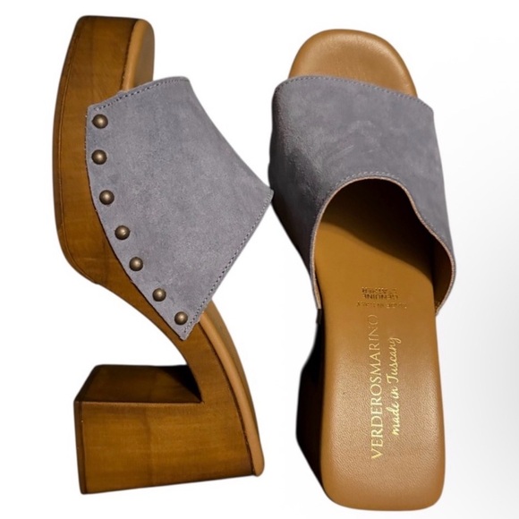 VerderosMarino Shoes - Genuine Italian Leather Women’s Studded Wooden Platform Clog size 7.5